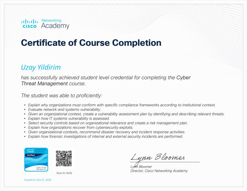 Cisco Cyber Threat Management Certificate