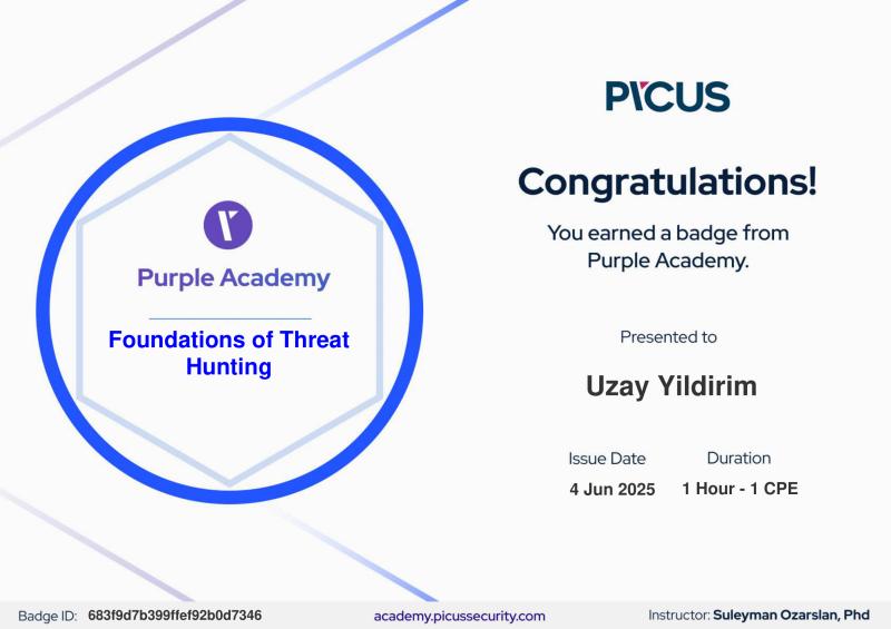 Picus Security Foundations of Threat Hunting Certificate
